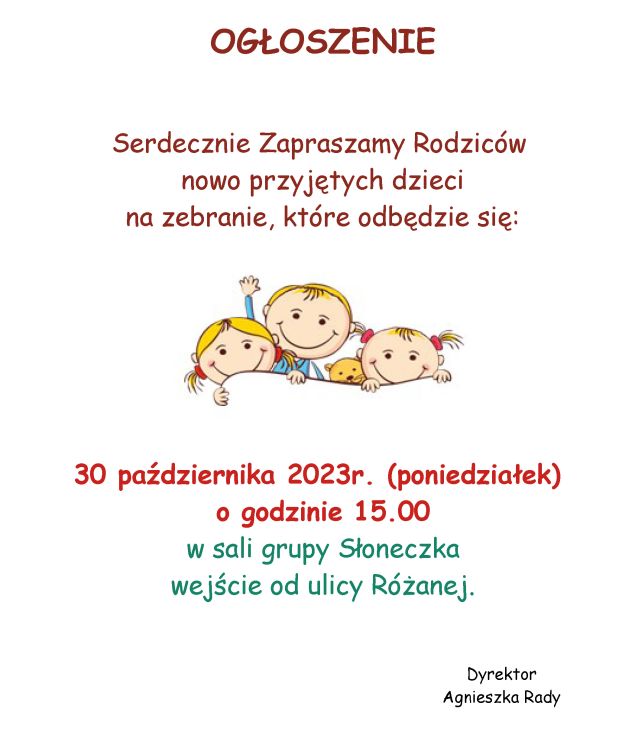 Ogłoszenie o zebraniu rodziców