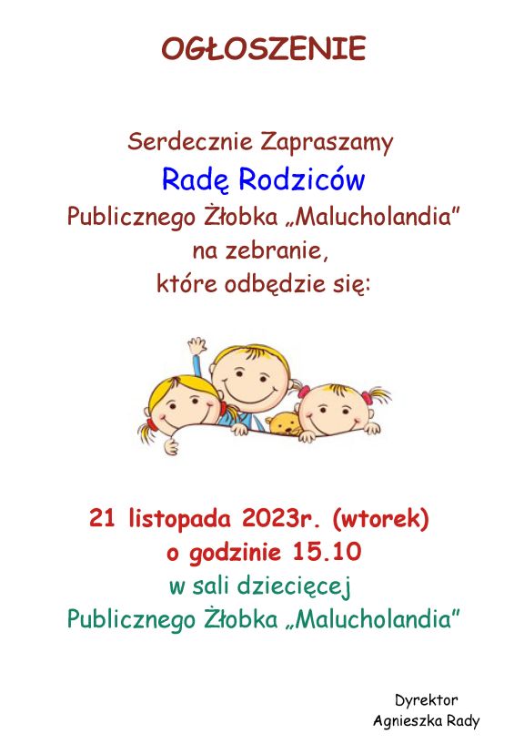 Ogłoszenie o zebraniu rodziców